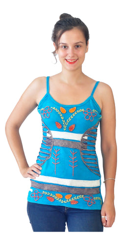 Multicolored Embroidery Strappy Summer Tops - TATTOPANI