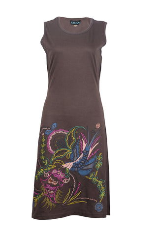 Sleeveless Tunic Dress With Bird Embroidery. - craze-trade-limited