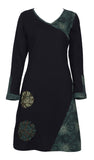 V-Neck Long Sleeved Dress With Side Flower Embroidery. - craze-trade-limited