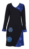 V-Neck Long Sleeved Dress With Side Flower Embroidery. - craze-trade-limited