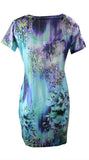 Colorful Abstract Floral Print Short Sleeve Dress. - craze-trade-limited